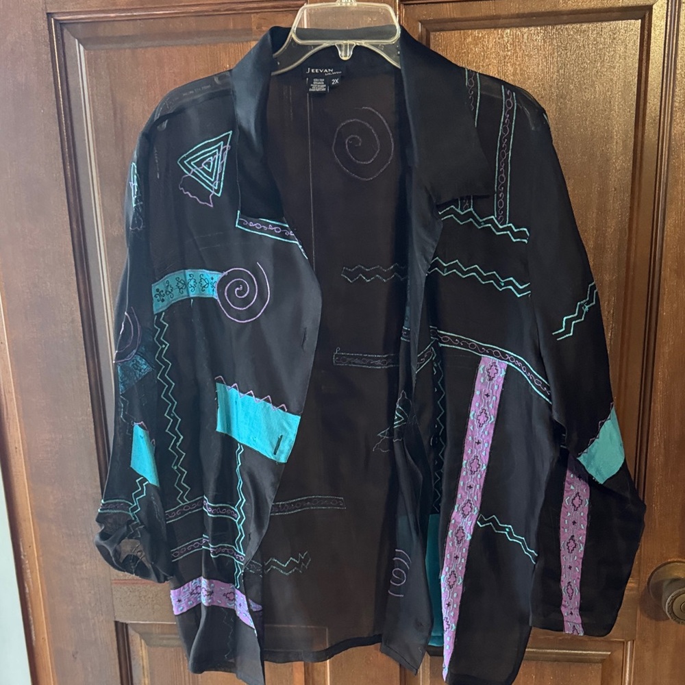 Vintage Black and Teal Women's Blazer